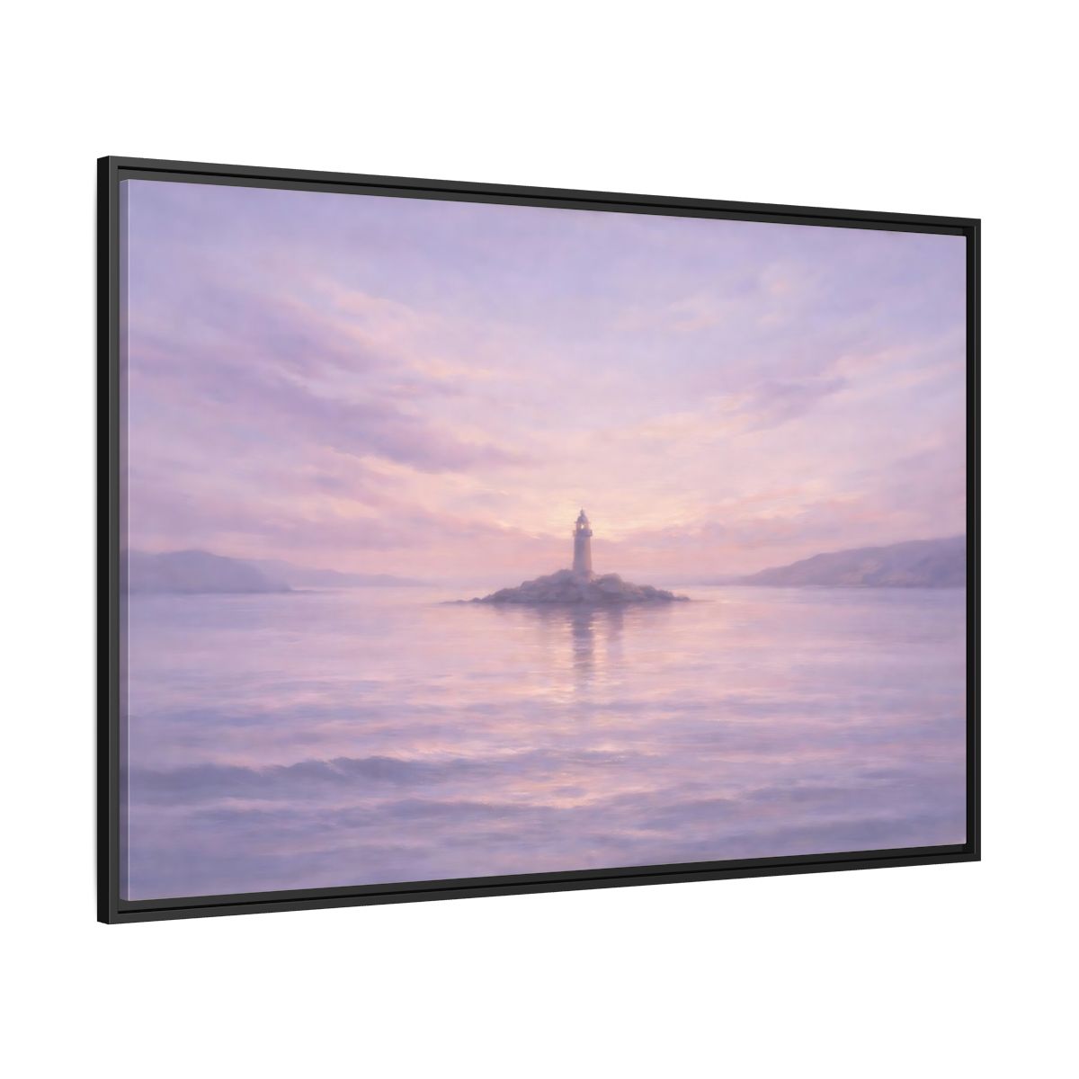 Side Mockup 12. Nature Lighthouse Lavender Lighthouse shown as stretched canvas wall art