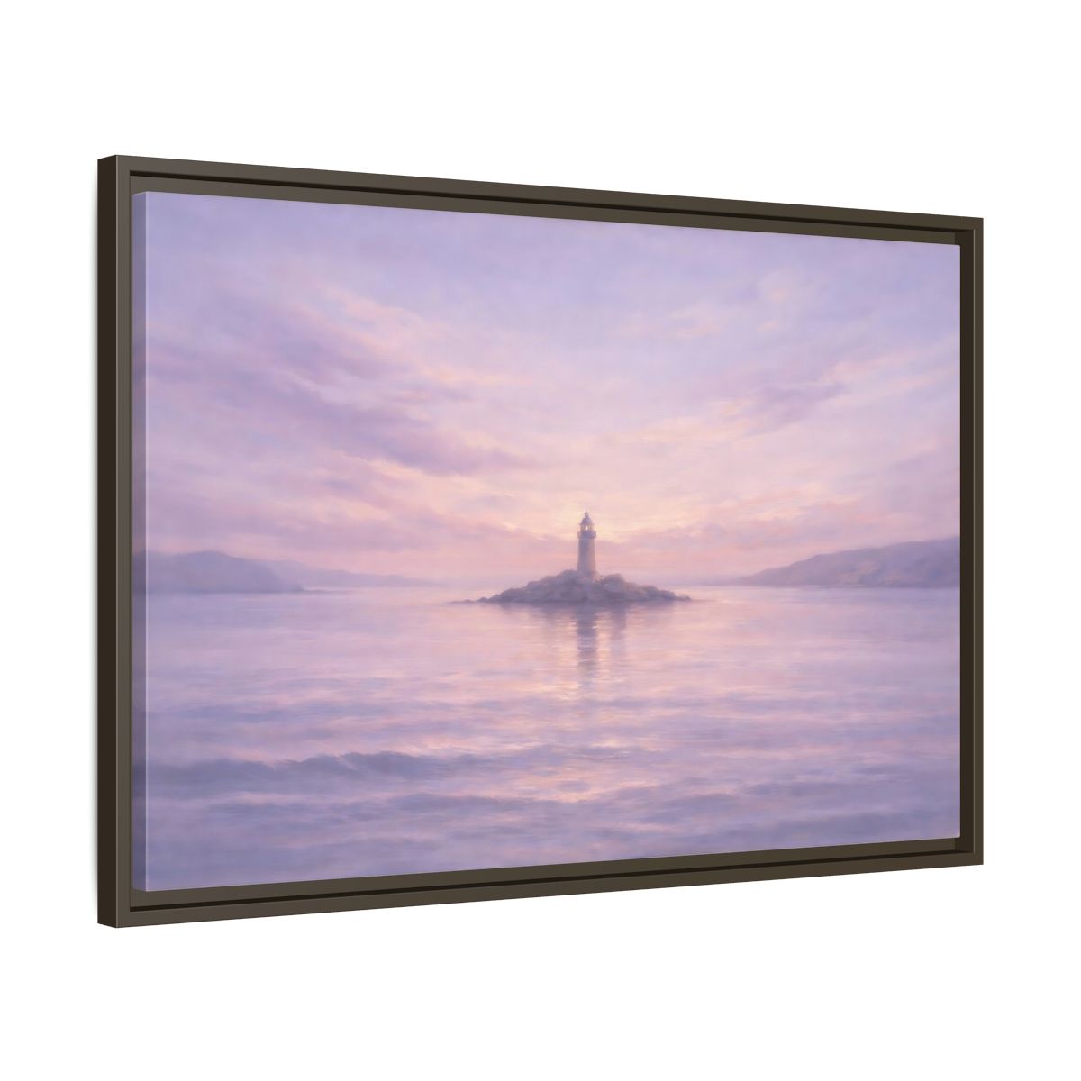 Side Mockup 11. Nature Lighthouse Lavender Lighthouse shown as stretched canvas wall art