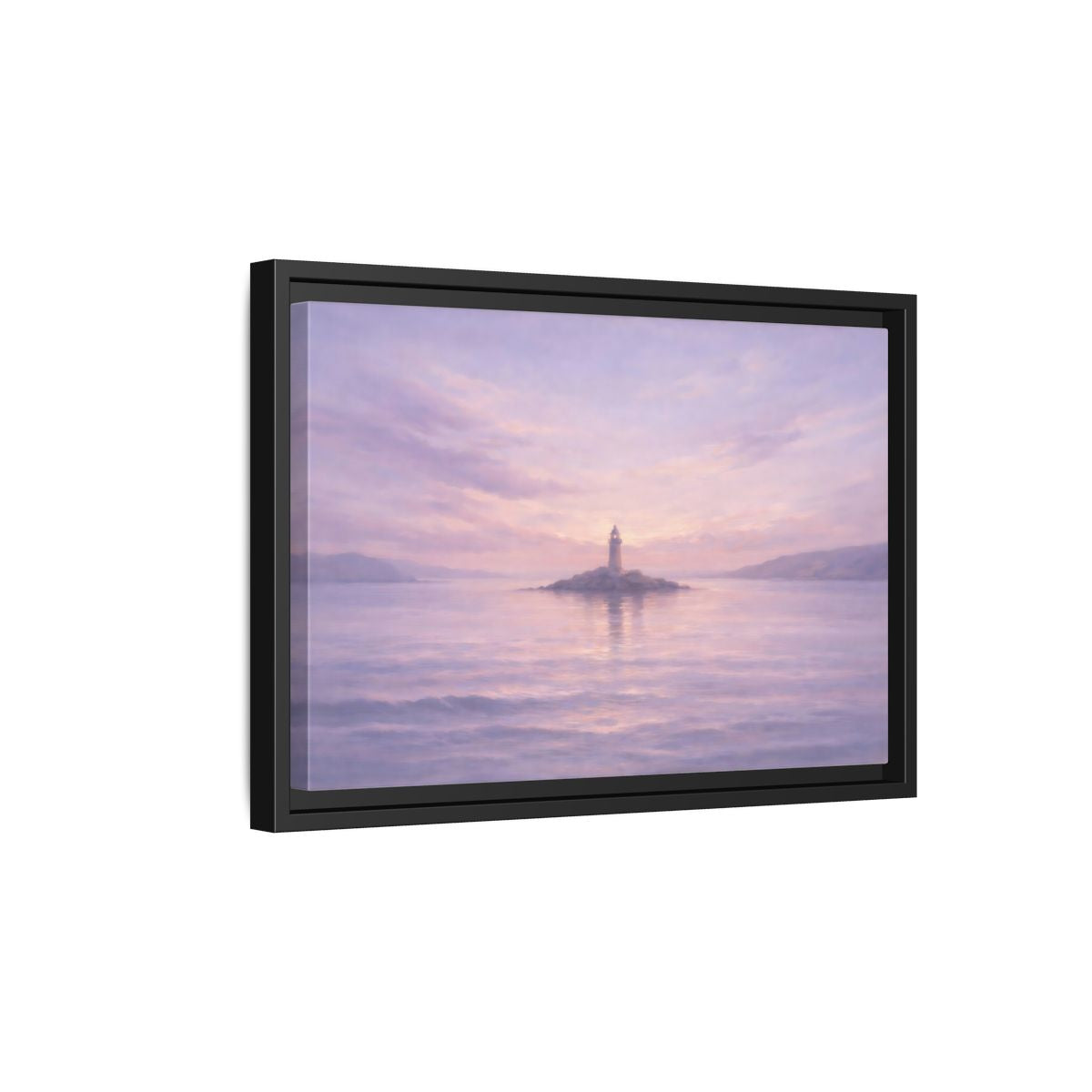 Side Mockup 6. Nature Lighthouse Lavender Lighthouse shown as stretched canvas wall art