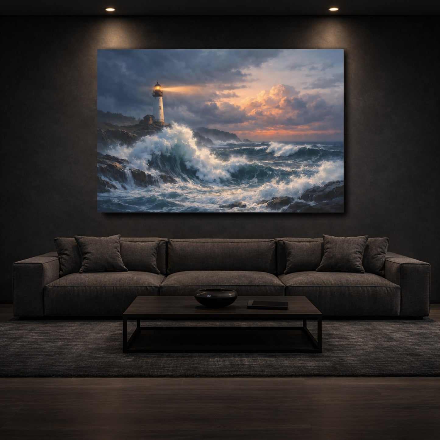 Mockup 2. Nature Lighthouse Lighthouse Seascape shown as stretched canvas wall art