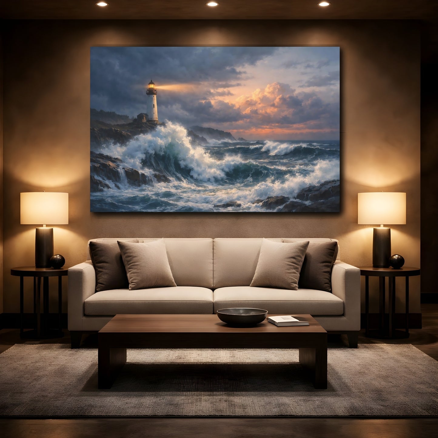Mockup 2. Nature Lighthouse Lighthouse Seascape shown as stretched canvas wall art