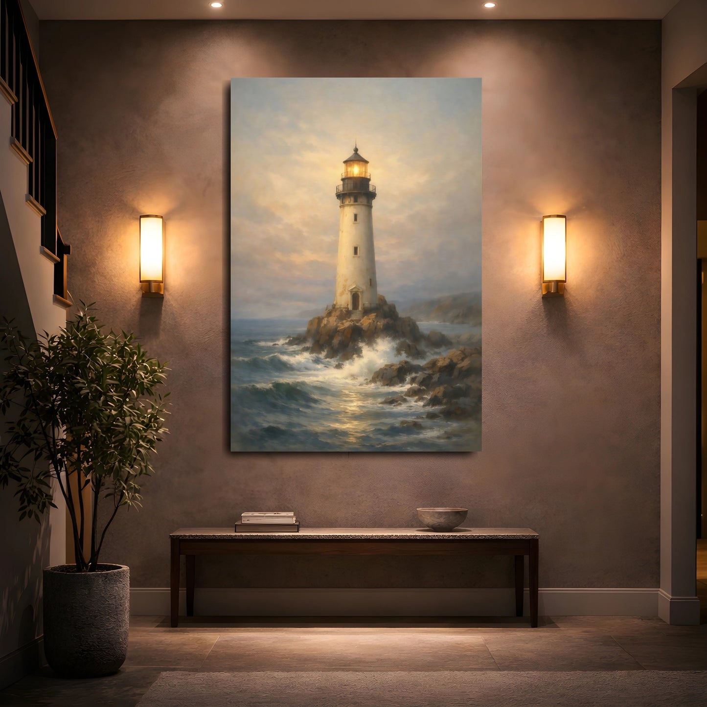 Mockup 4. Nature Lighthouse Lighthouse Seascape shown as stretched canvas wall art