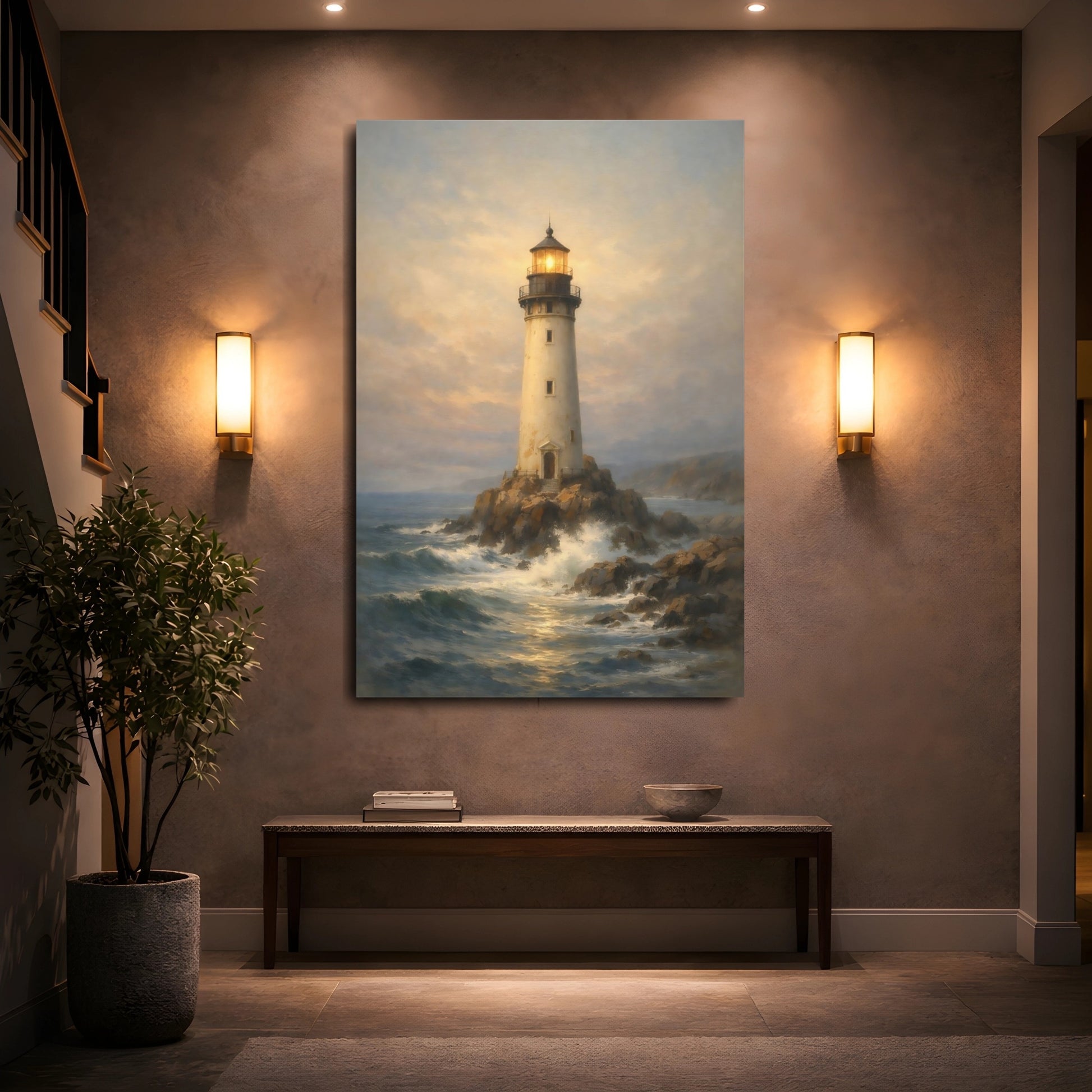 Mockup 4. Nature Lighthouse Lighthouse Seascape shown as stretched canvas wall art