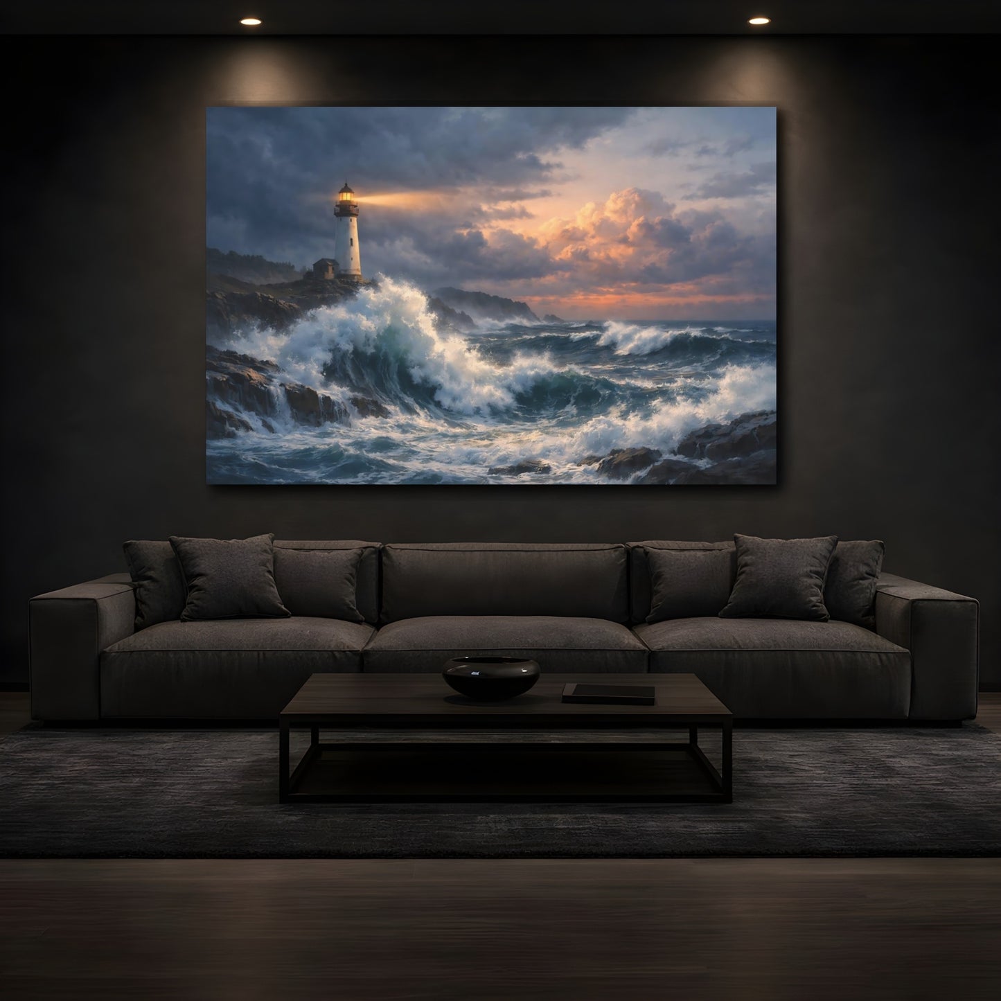 Mockup 4. Nature Lighthouse Lighthouse Seascape shown as stretched canvas wall art