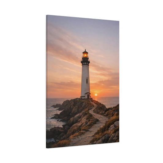 Main Mockup. Nature Lighthouse Lighthouse Sunset shown as stretched canvas wall art