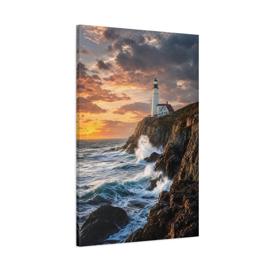 Main Mockup. Nature Lighthouse Lighthouse Sunset Ocean shown as stretched canvas wall art