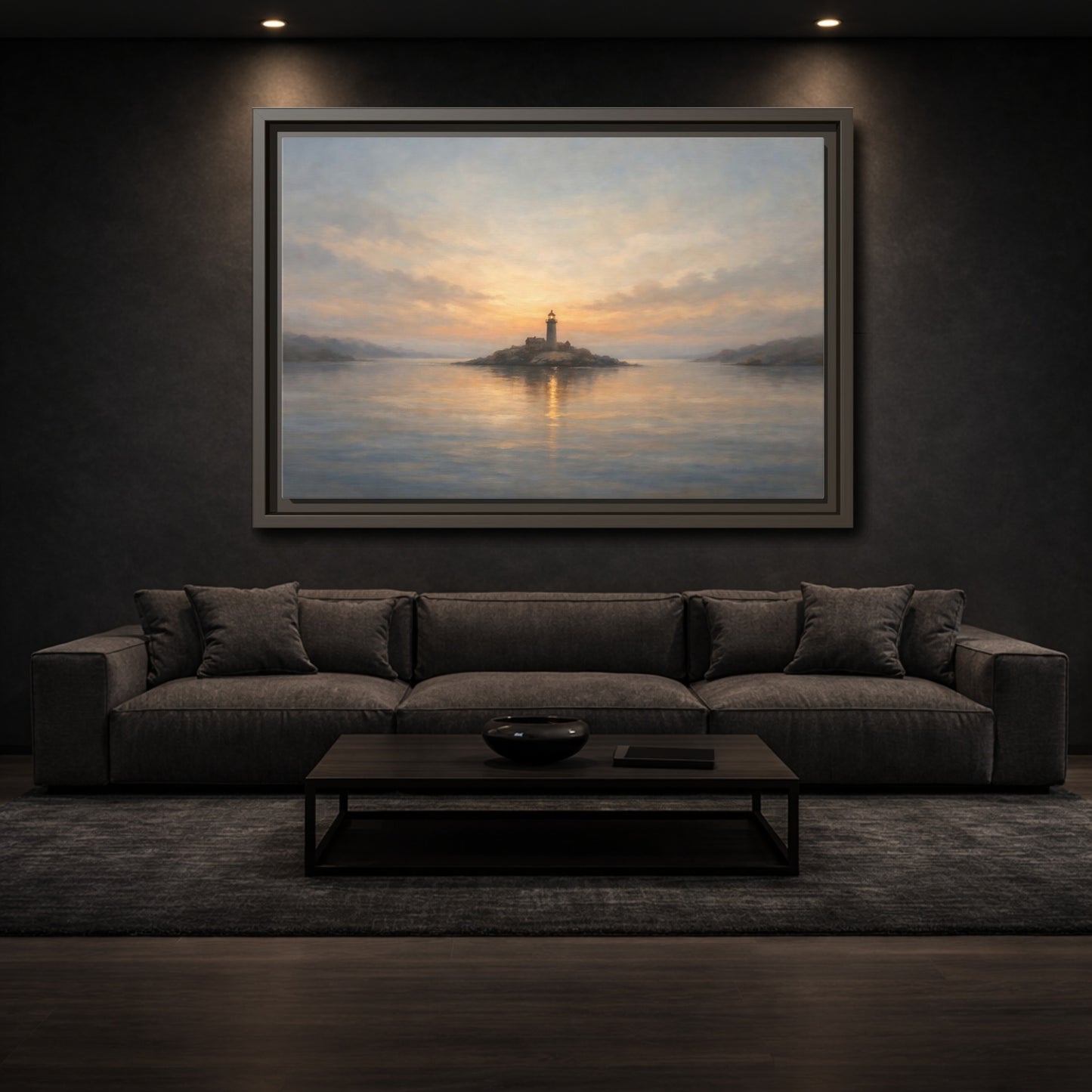 Mockup 2. Nature Lighthouse Lighthouse Sunset shown as stretched canvas wall art