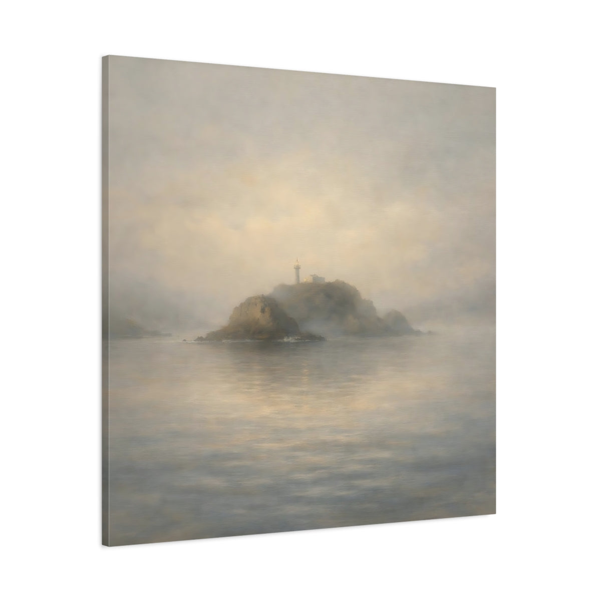 Main Mockup. Nature Lighthouse Misty Lighthouse Coastal shown as stretched canvas wall art