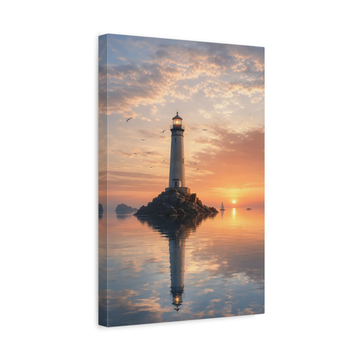 Side Mockup 4. Nature Lighthouse Orange Sunset shown as stretched canvas wall art