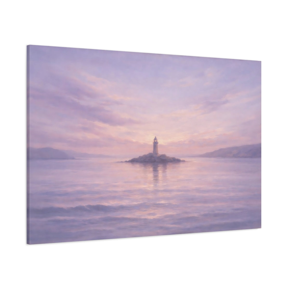 Main Mockup. Nature Lighthouse Purple And Pink shown as stretched canvas wall art