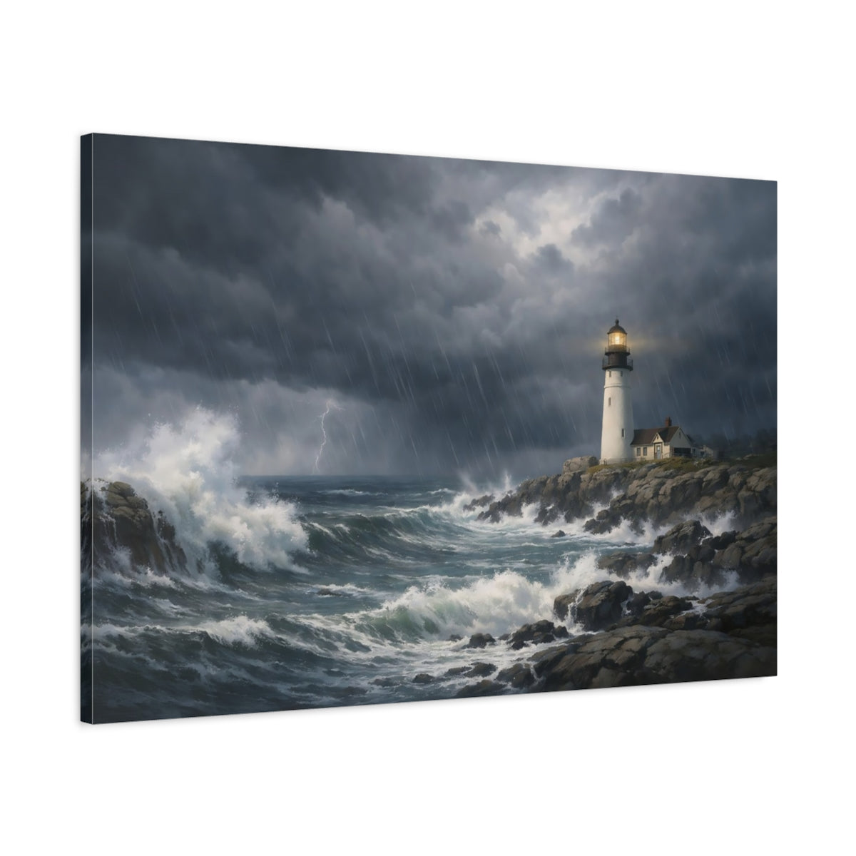 Main Mockup. Nature Lighthouse Stormy Lighthouse shown as stretched canvas wall art