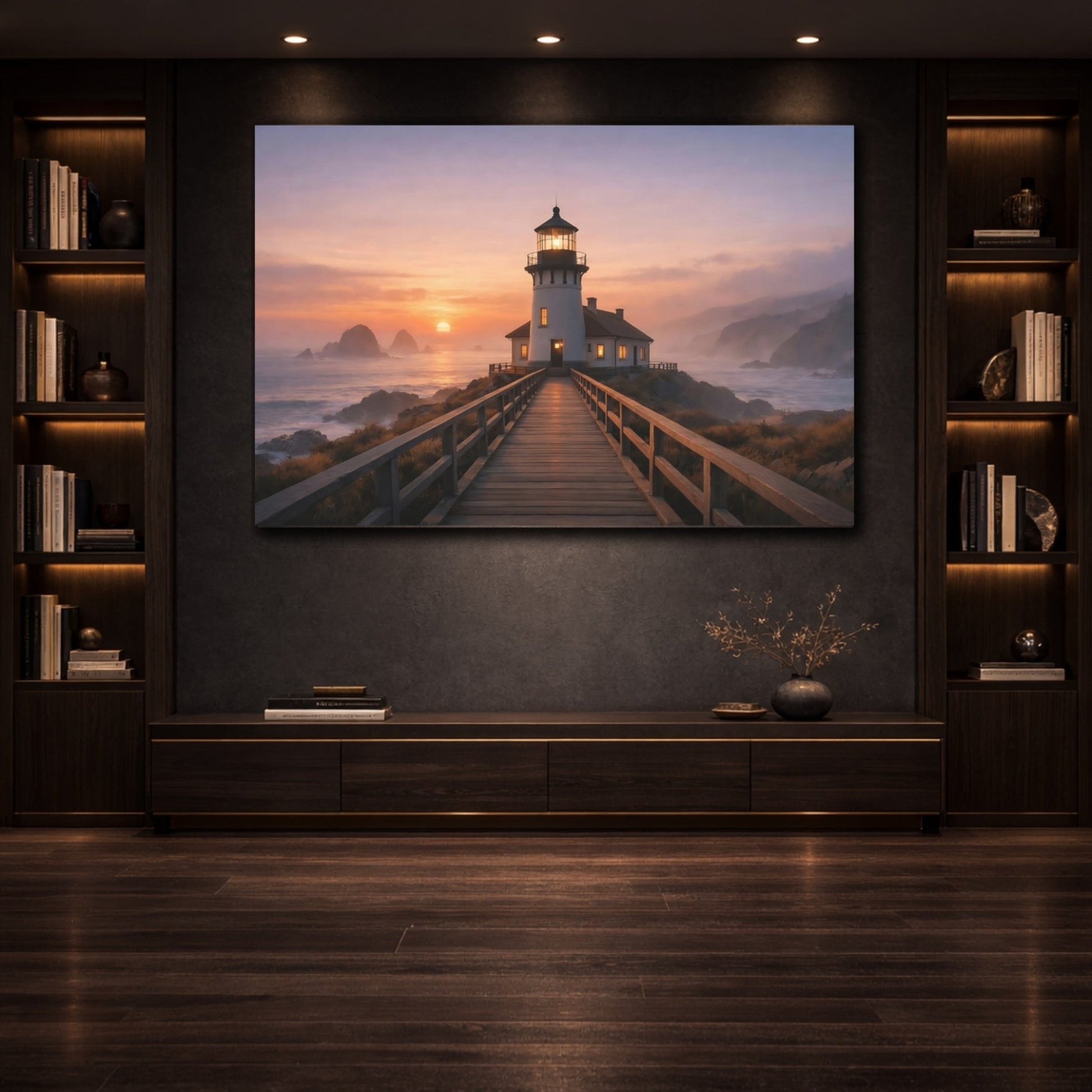 Nature Lighthouse Sunset - Canvas Wall Art Print - YesArtYes