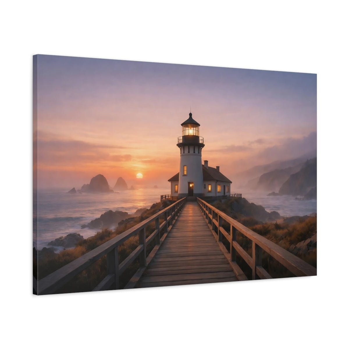Nature Lighthouse Sunset - Canvas Wall Art Print - YesArtYes