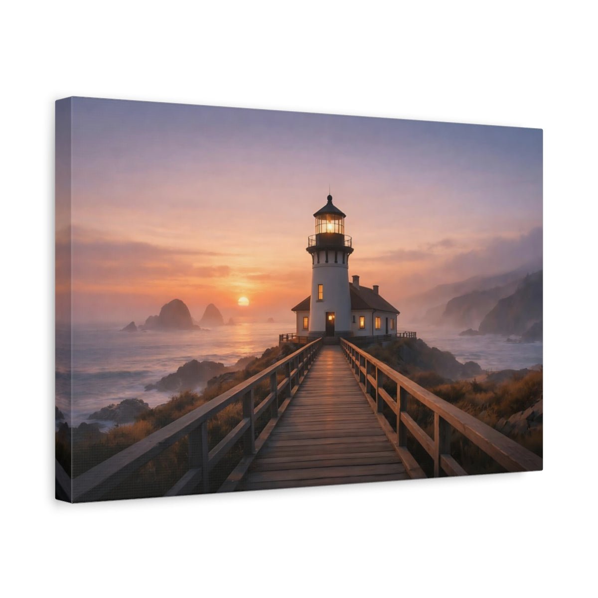 Nature Lighthouse Sunset - Canvas Wall Art Print - YesArtYes