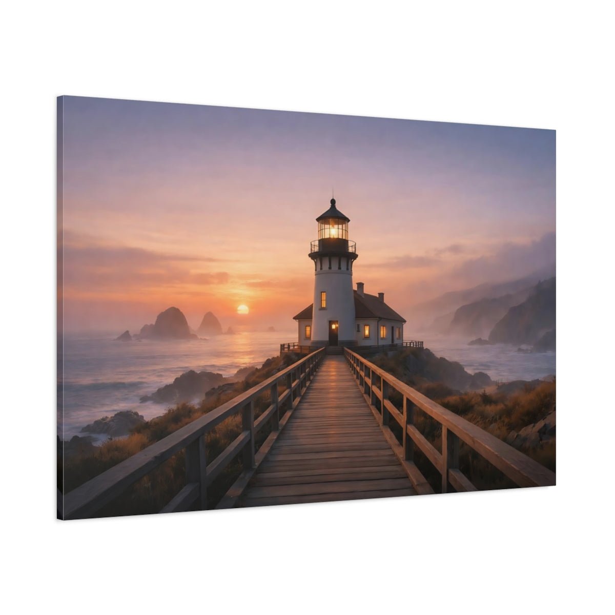 Nature Lighthouse Sunset - Canvas Wall Art Print - YesArtYes