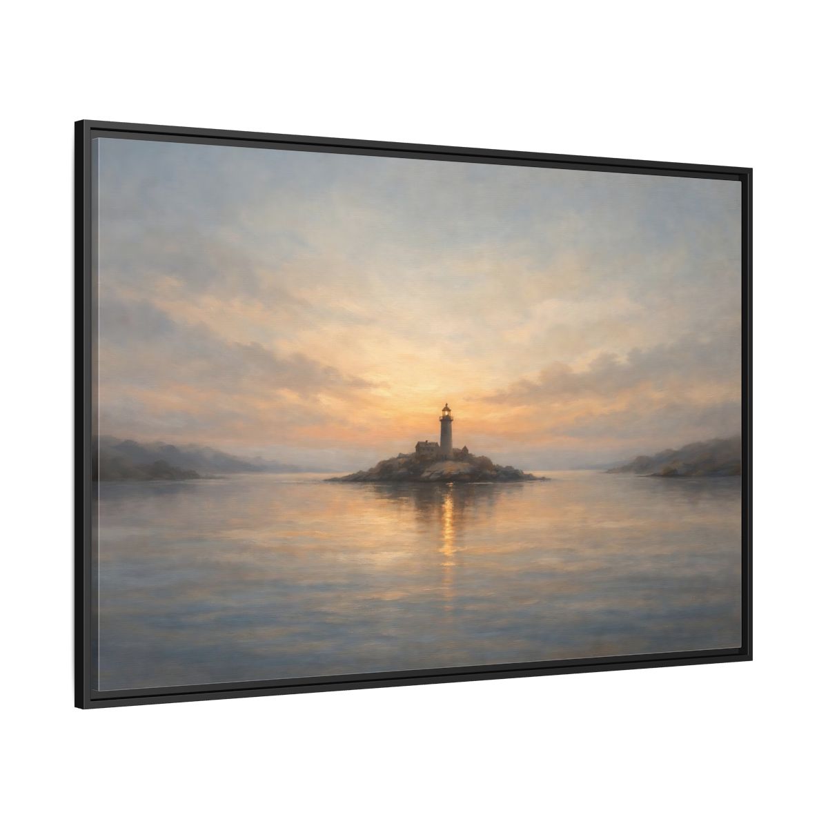 Side Mockup 12. Nature Lighthouse Lighthouse Sunset shown as stretched canvas wall art