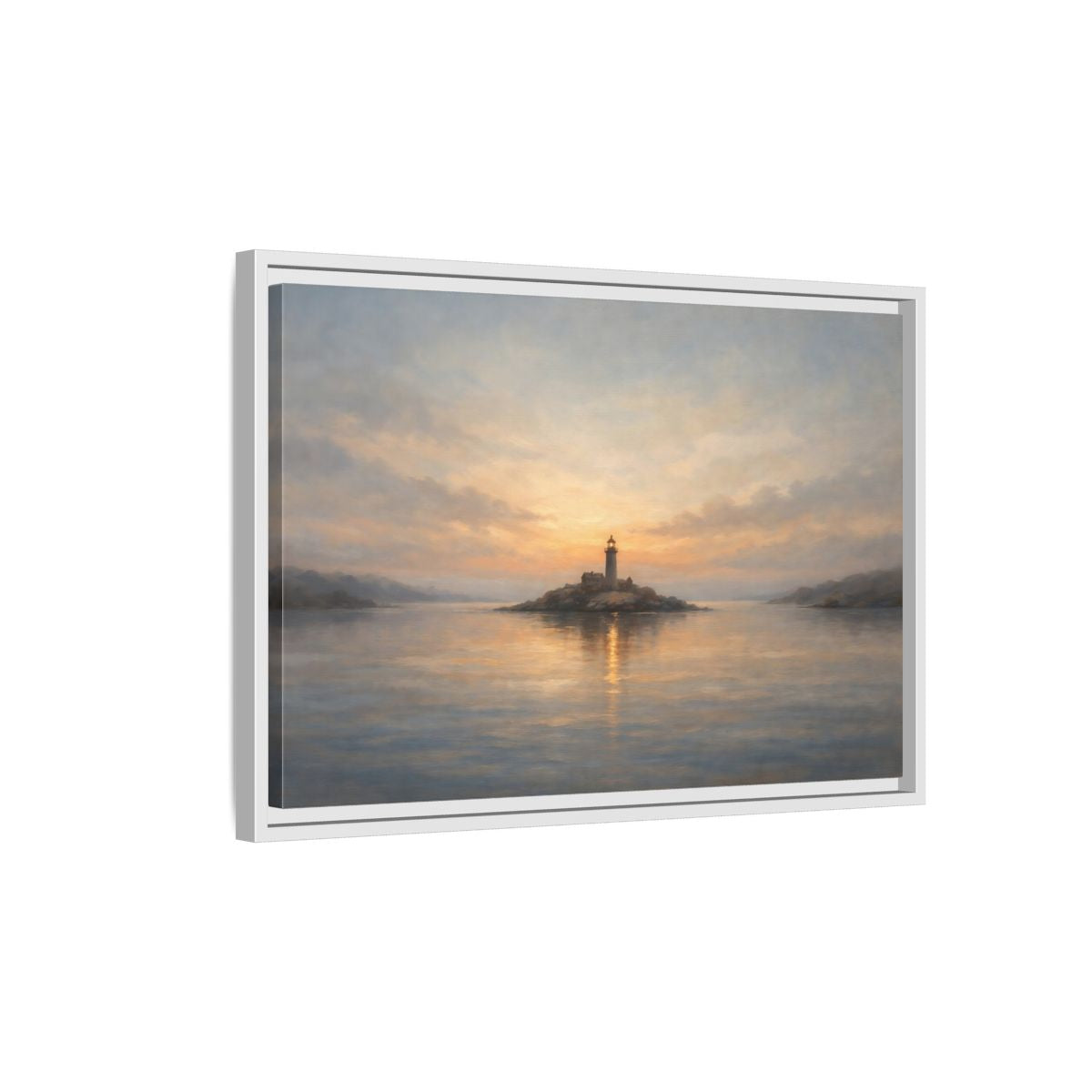 Side Mockup 1. Nature Lighthouse Lighthouse Sunset shown as stretched canvas wall art