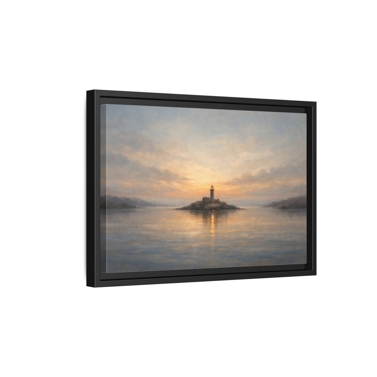 Side Mockup 6. Nature Lighthouse Lighthouse Sunset shown as stretched canvas wall art
