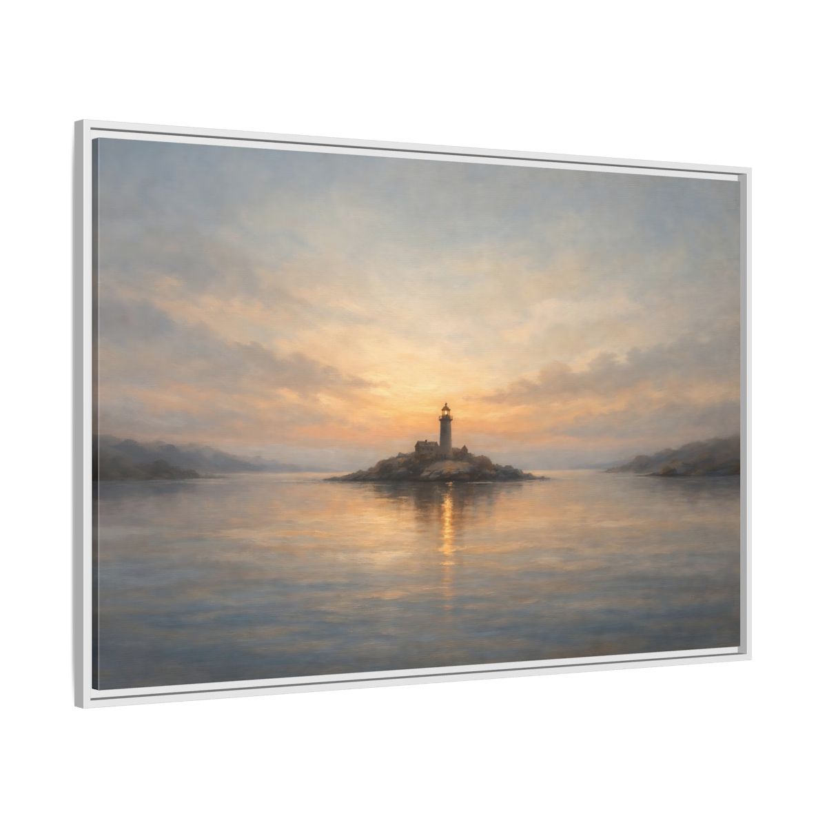 Side Mockup 7. Nature Lighthouse Lighthouse Sunset shown as stretched canvas wall art