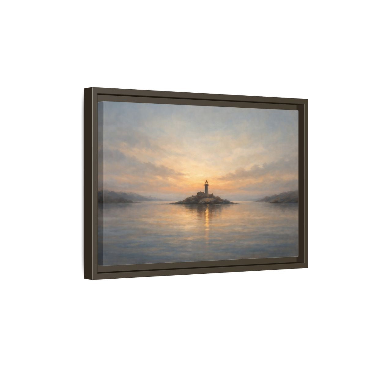 Side Mockup 5. Nature Lighthouse Lighthouse Sunset shown as stretched canvas wall art
