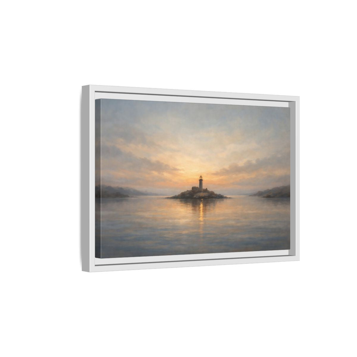 Side Mockup 4. Nature Lighthouse Lighthouse Sunset shown as stretched canvas wall art