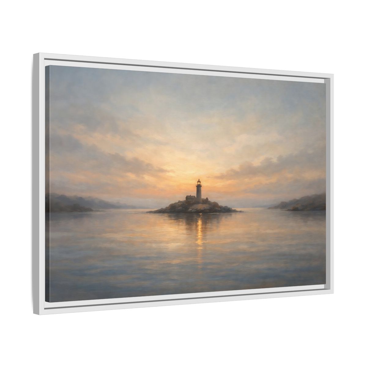 Side Mockup 10. Nature Lighthouse Lighthouse Sunset shown as stretched canvas wall art