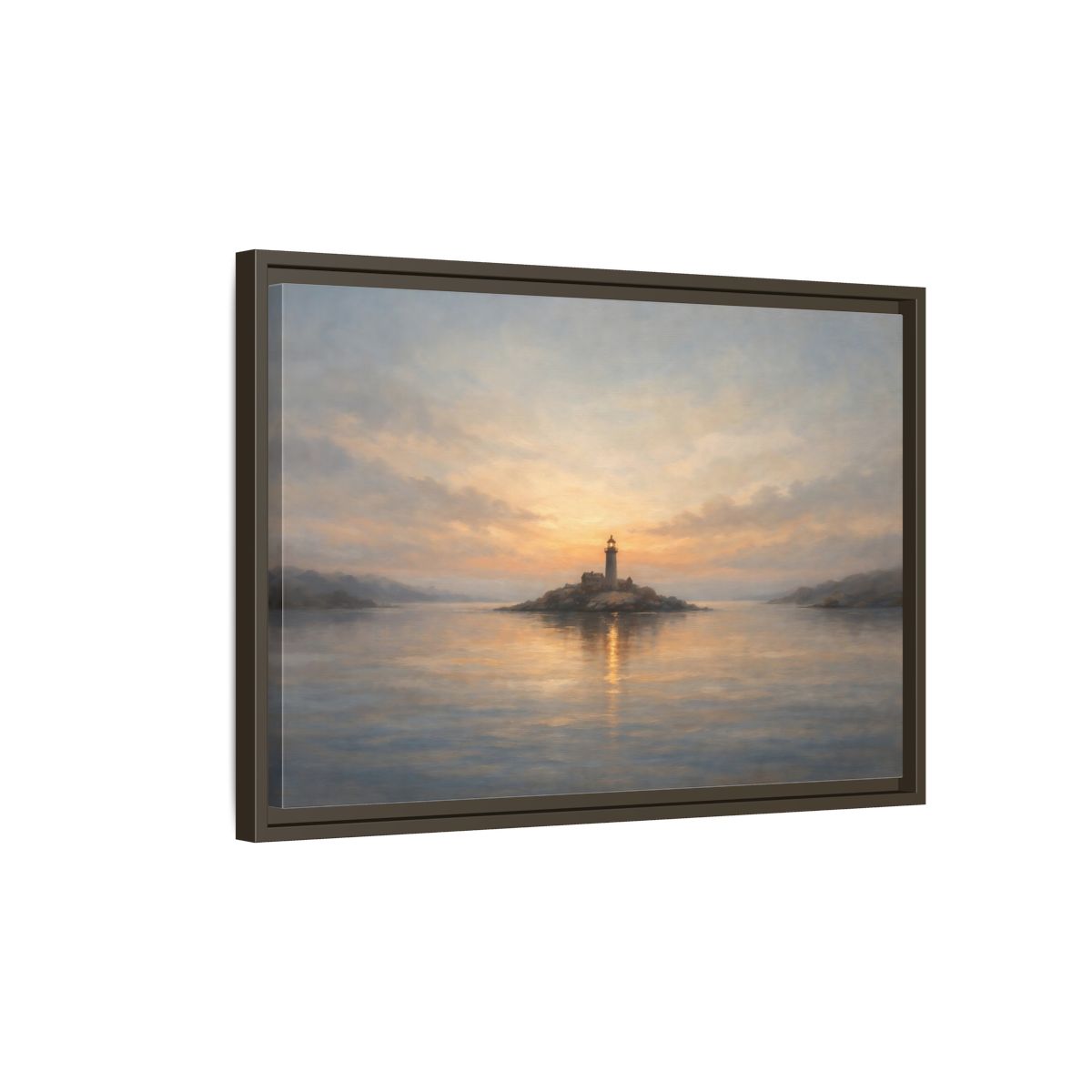 Side Mockup 2. Nature Lighthouse Lighthouse Sunset shown as stretched canvas wall art