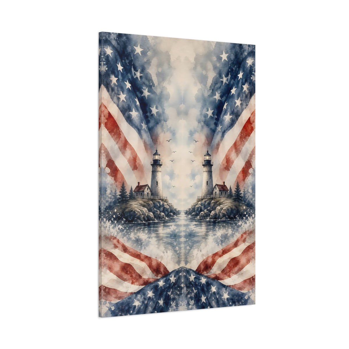Nature Lighthouses Red White Blue Canvas Print – Living Room, Large Wall, - YesArtYes
