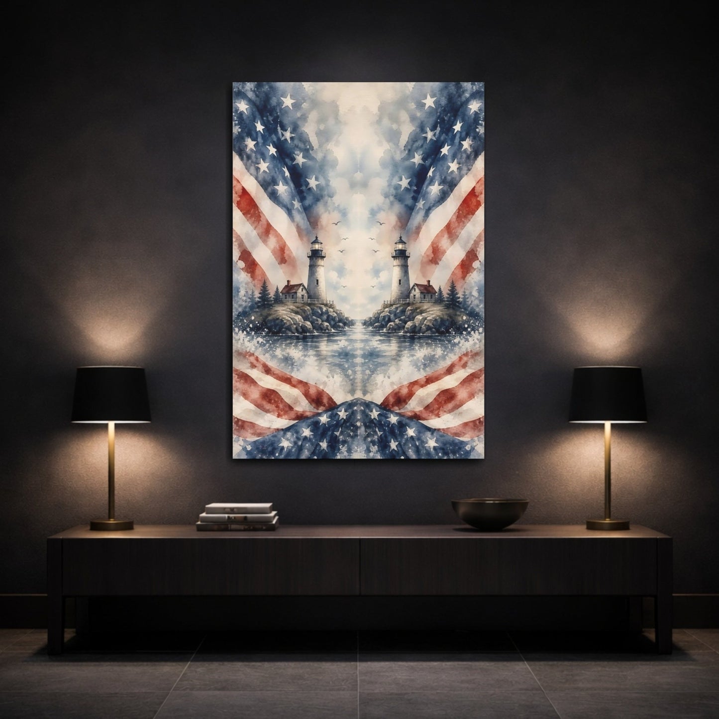 Nature Lighthouses Red White Blue Canvas Print – Living Room, Large Wall, - YesArtYes