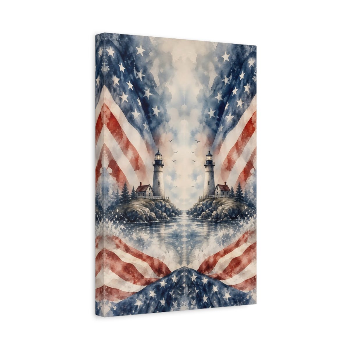 Nature Lighthouses Red White Blue Canvas Print – Living Room, Large Wall, - YesArtYes