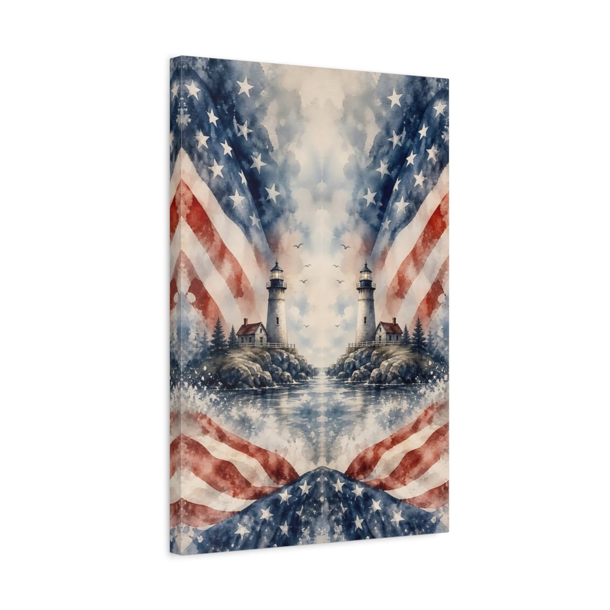 Nature Lighthouses Red White Blue Canvas Print – Living Room, Large Wall, - YesArtYes