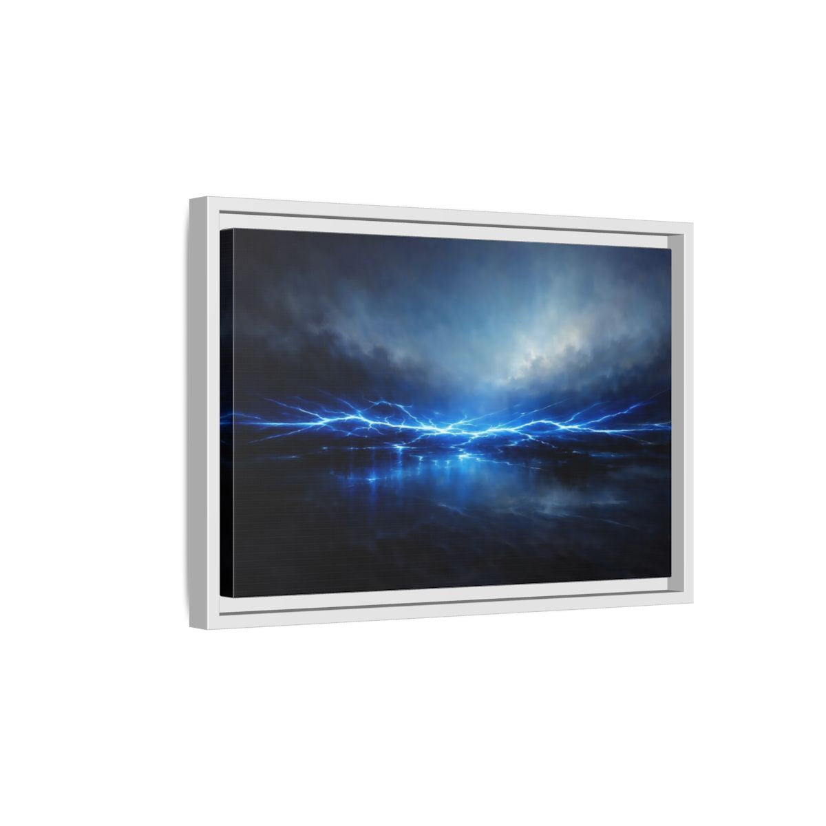 Side Mockup 4. Nature Lightning Blue Lightning shown as stretched canvas wall art