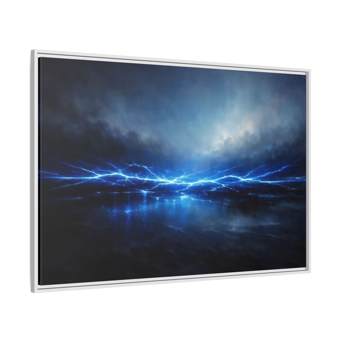 Side Mockup 7. Nature Lightning Blue Lightning shown as stretched canvas wall art
