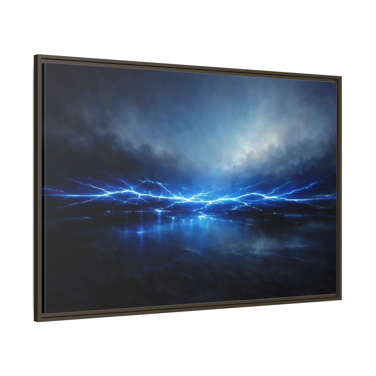 Main Mockup. Nature Lightning Blue Lightning shown as stretched canvas wall art