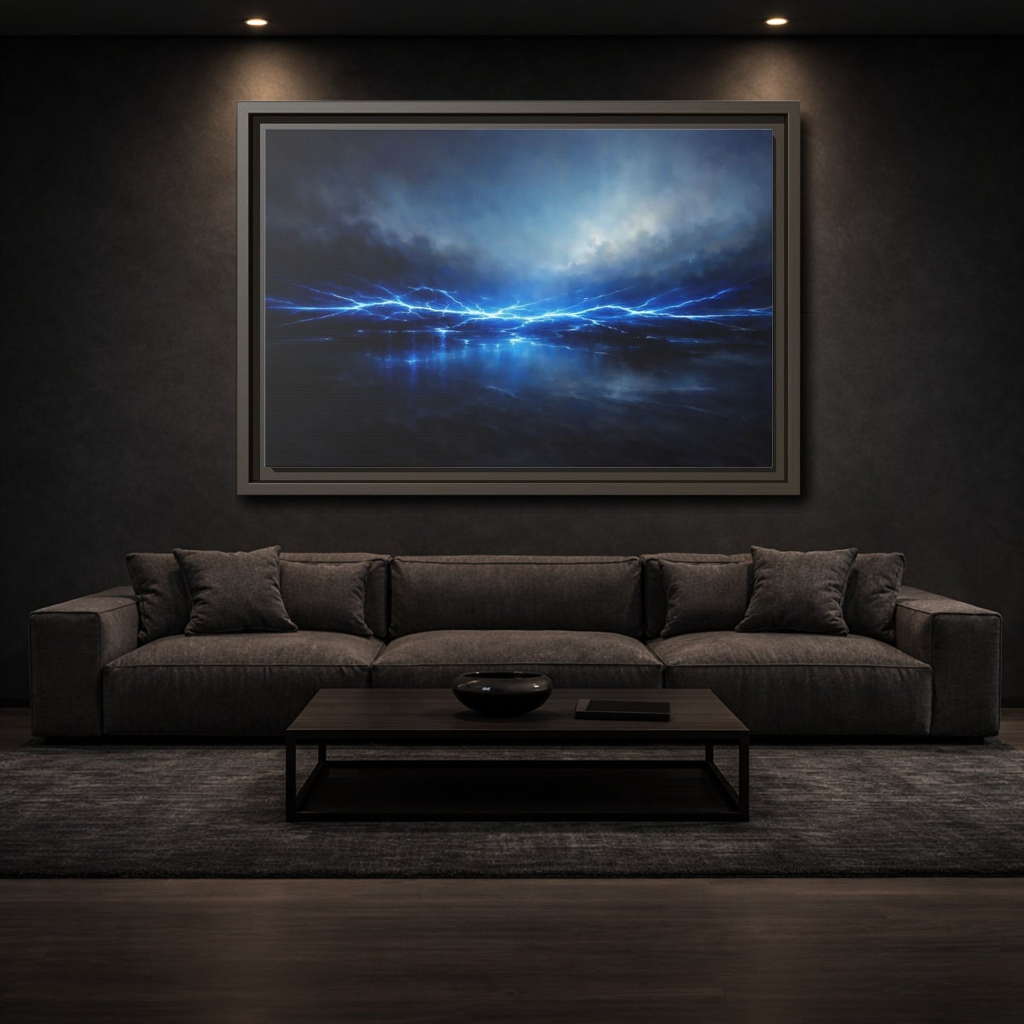 Mockup 2. Nature Lightning Blue Lightning shown as stretched canvas wall art