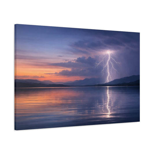Main Mockup. Nature Lightning Dramatic Lake Lightning shown as stretched canvas wall art