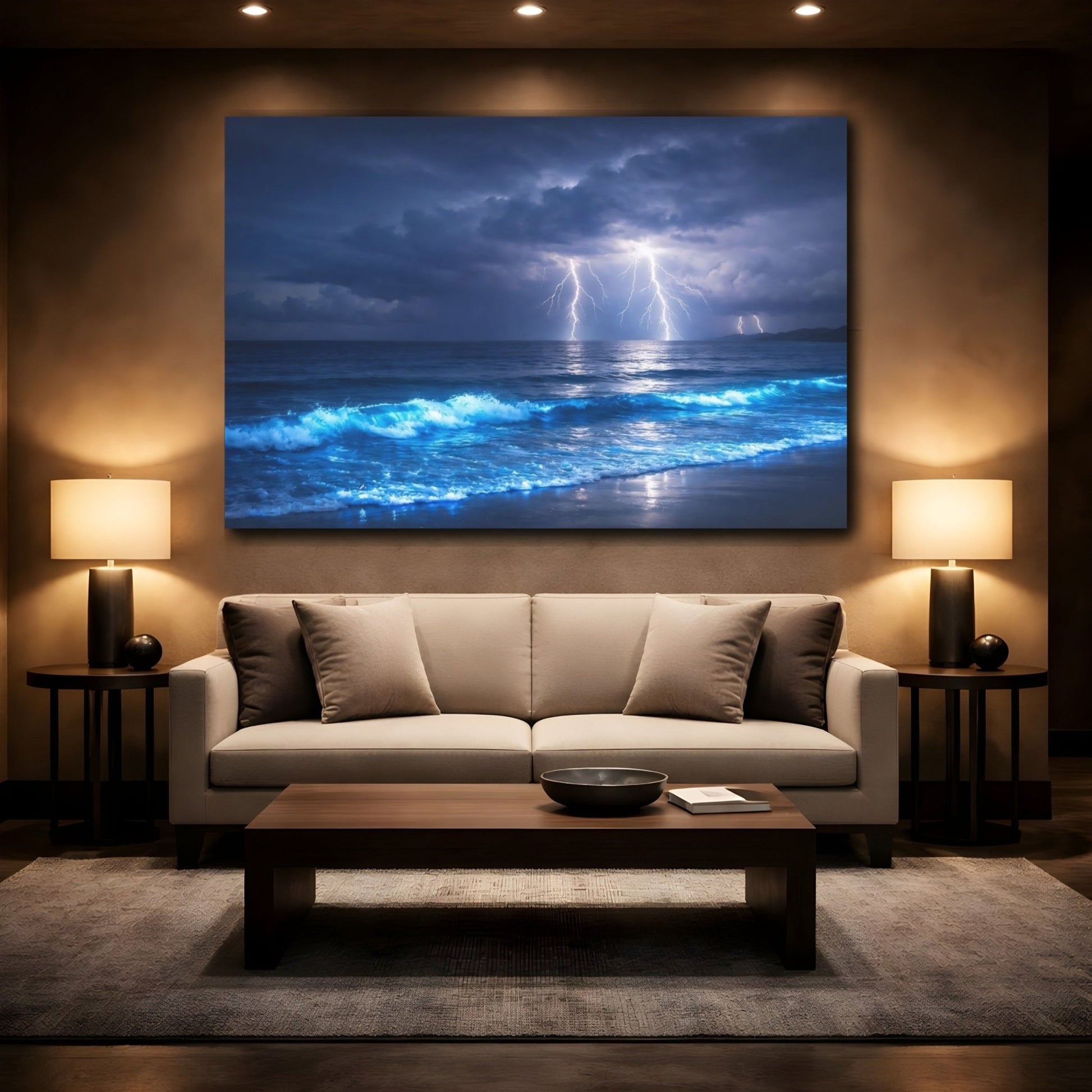 Nature Lightning Storm Blue - Canvas Wall Art Print - YesArtYes
