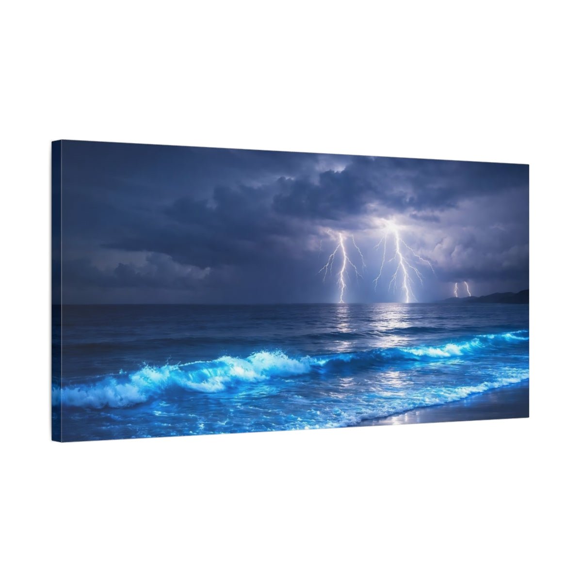Nature Lightning Storm Blue - Canvas Wall Art Print - YesArtYes