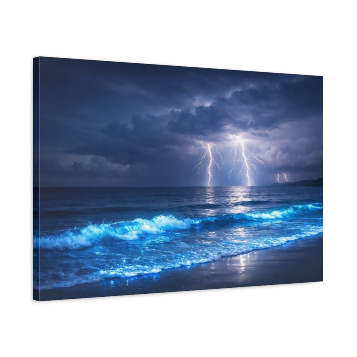 Nature Lightning Storm Blue - Canvas Wall Art Print - YesArtYes