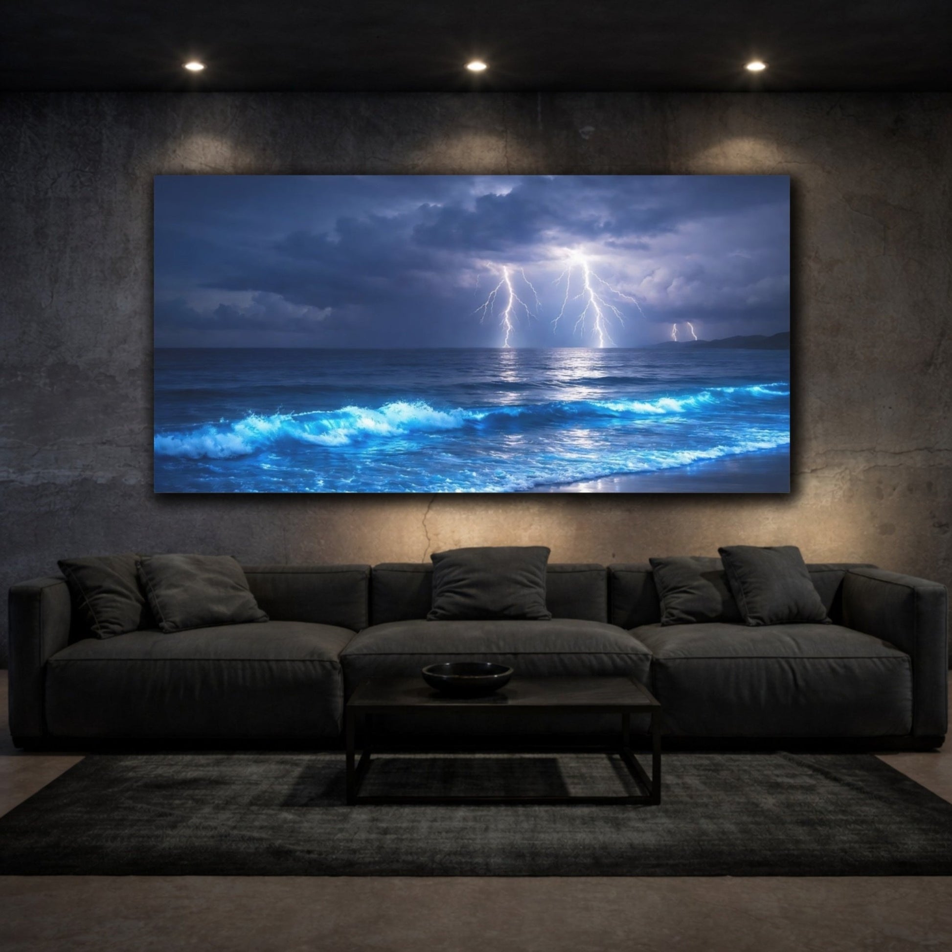 Nature Lightning Storm Blue - Canvas Wall Art Print - YesArtYes