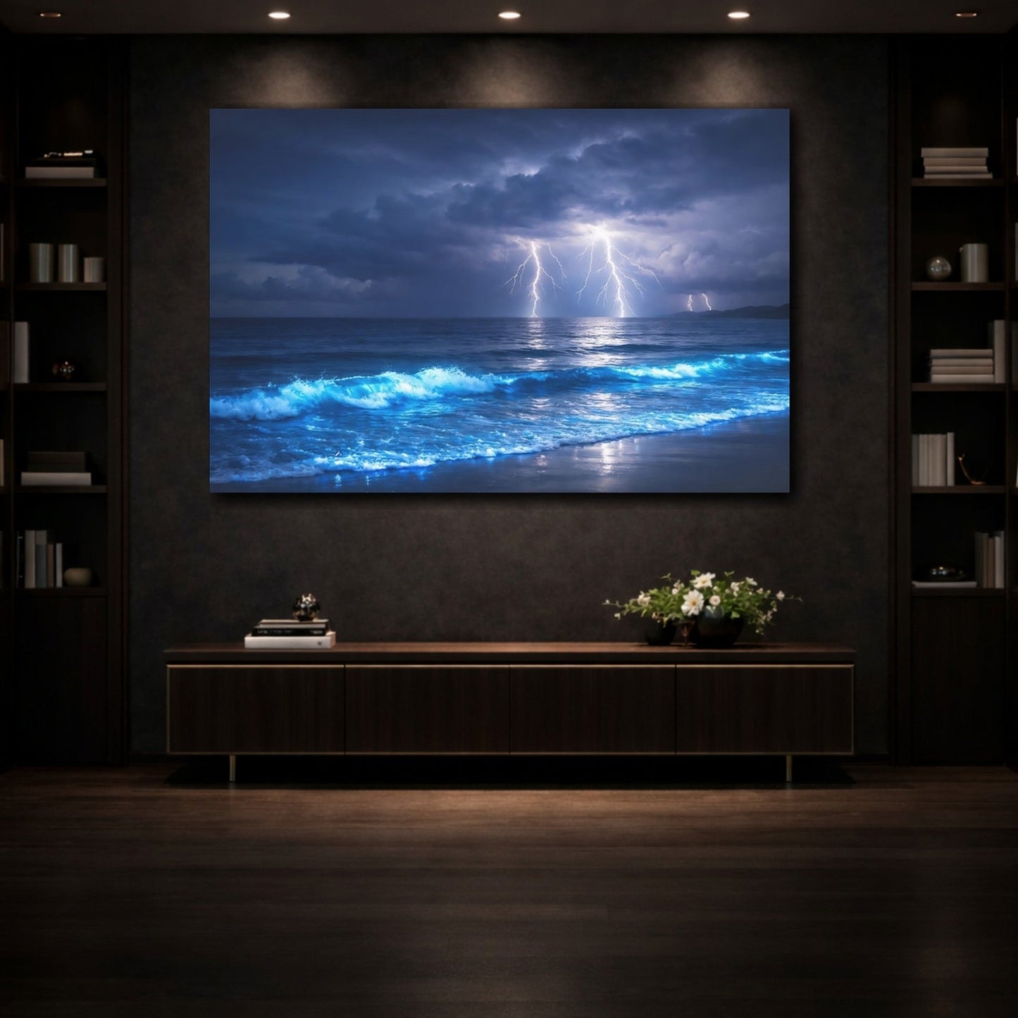 Nature Lightning Storm Blue - Canvas Wall Art Print - YesArtYes