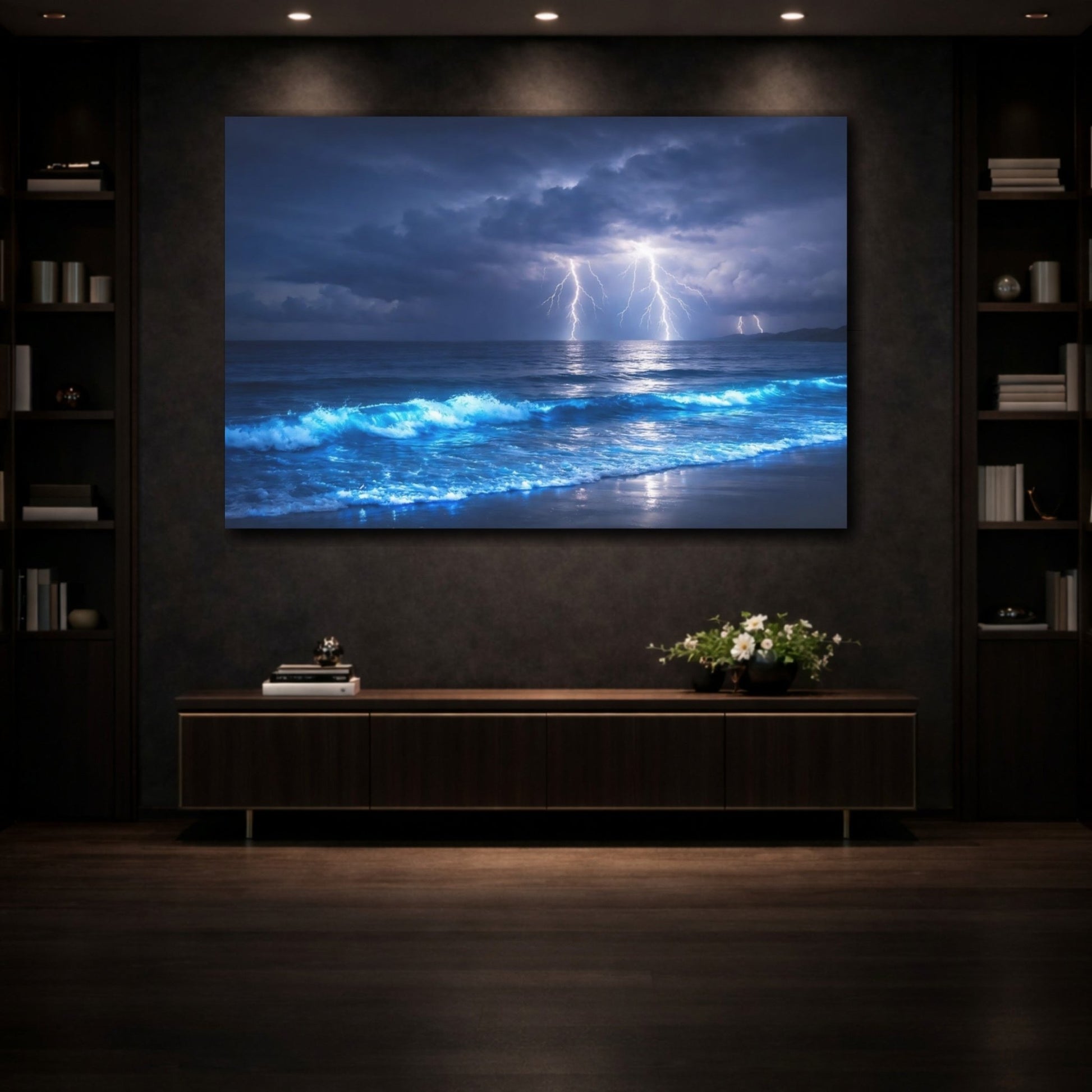 Nature Lightning Storm Blue - Canvas Wall Art Print - YesArtYes