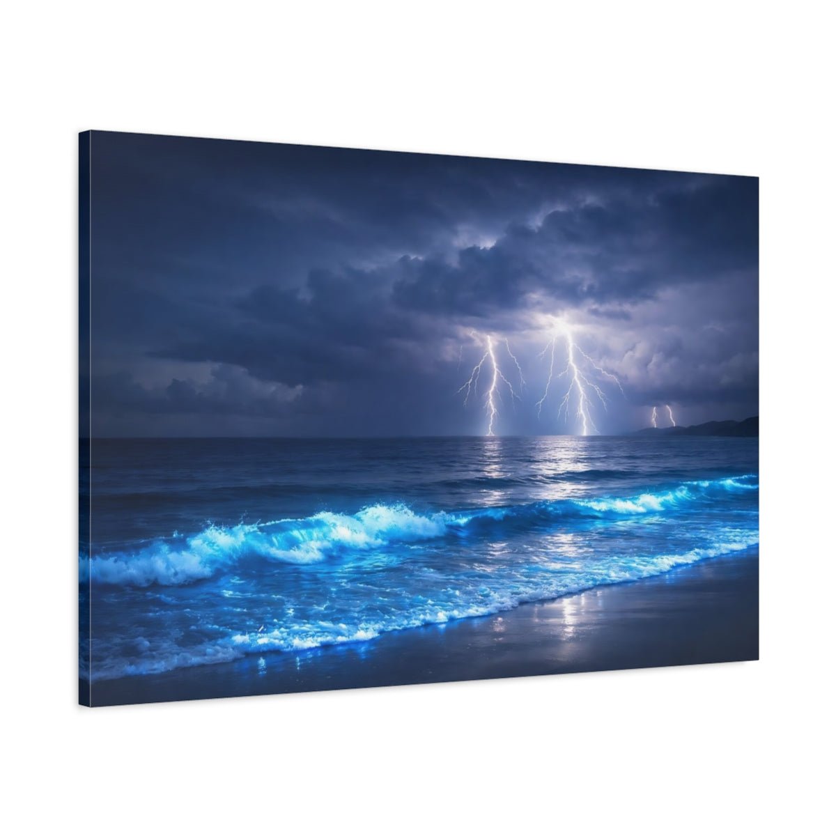 Nature Lightning Storm Blue - Canvas Wall Art Print - YesArtYes