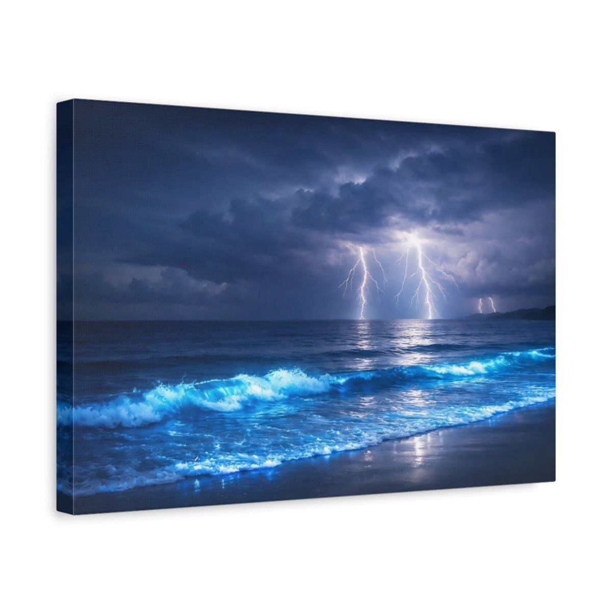 Nature Lightning Storm Blue - Canvas Wall Art Print - YesArtYes