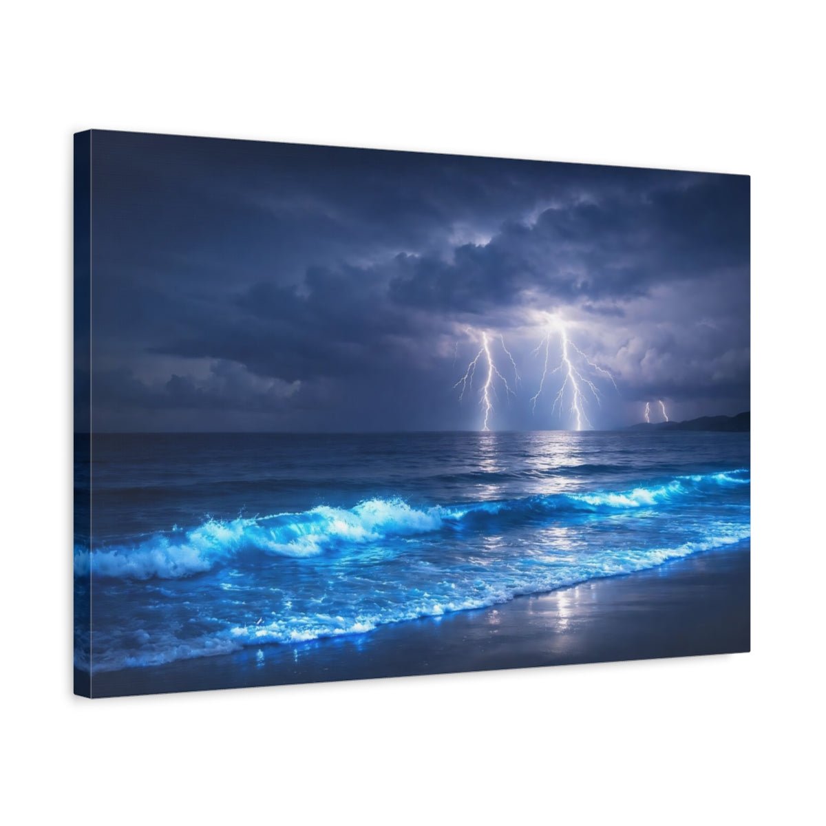 Nature Lightning Storm Blue - Canvas Wall Art Print - YesArtYes