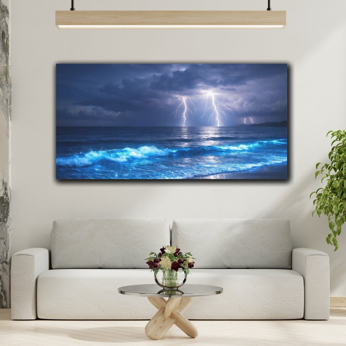 Nature Lightning Storm Blue - Canvas Wall Art Print - YesArtYes