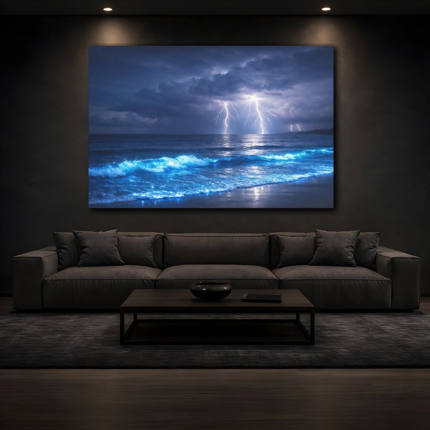 Nature Lightning Storm Blue - Canvas Wall Art Print - YesArtYes