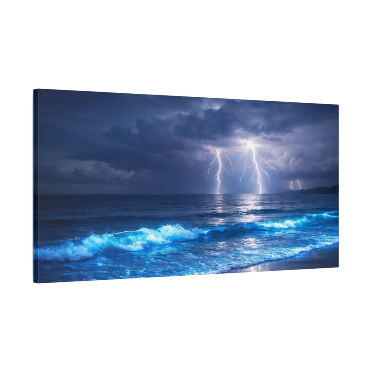 Nature Lightning Storm Blue - Canvas Wall Art Print - YesArtYes