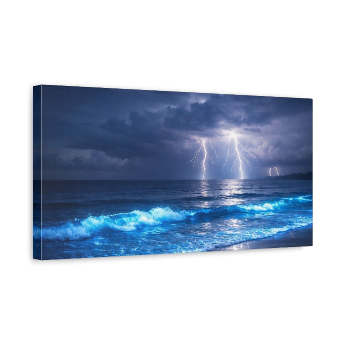 Nature Lightning Storm Blue - Canvas Wall Art Print - YesArtYes