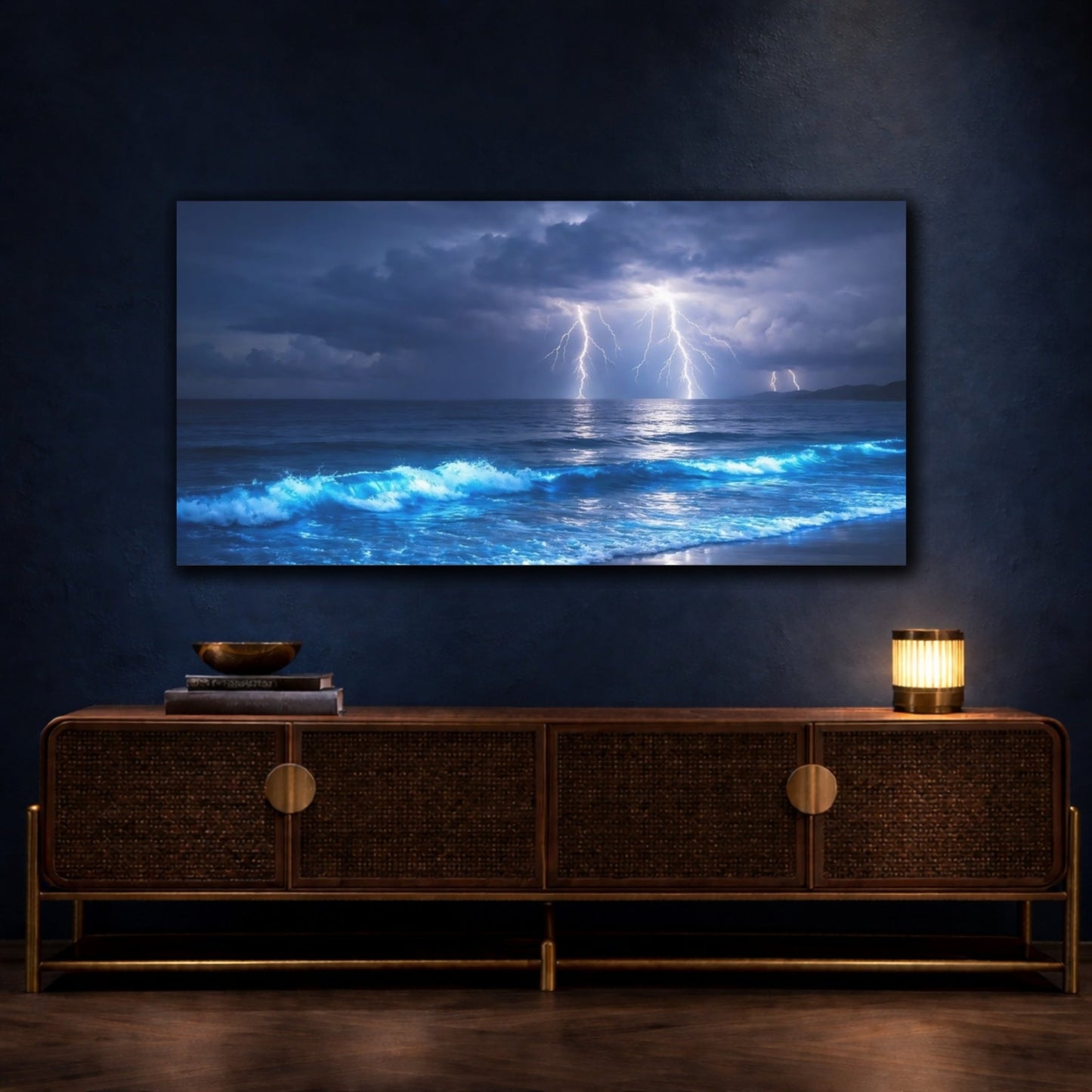 Nature Lightning Storm Blue - Canvas Wall Art Print - YesArtYes